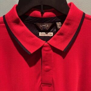 NWT Mens LINCS DC & Co Sueded Cotton Red Long Sleeve Golf Collared Polo Size XL